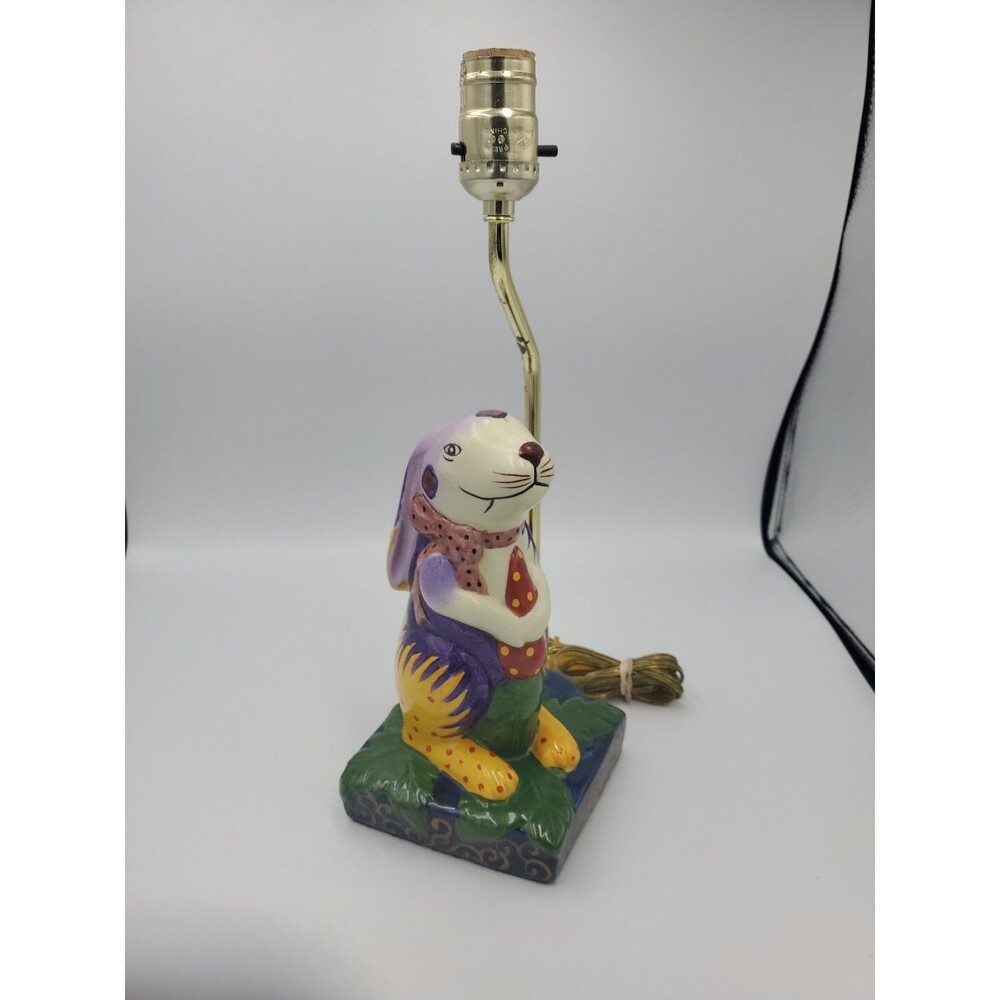 Vintage Ceramic Rabbit Table Lamp Hand Painted Ceramic No Shade Unique Bunny